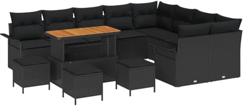 vidaXL Garten-Sofa-Set 13 pcs Schwarz Poly-Rattan, Garten- und Terrassenmöbel, modernes Sofaset, strapazierfähig, Rattan-Lounge, minimalistische Sitzgelegenheiten