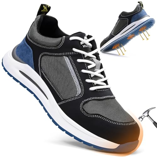 LAoutun Safety Trainers Mens Lightweight CE Certified Steel Toe Cap Trainers Work Shoes Comfortable Work Boots Industrial Safety Sneakers for Men Pucture Proof Steel Toe Boots