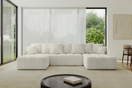 ALTDECOR Ecksofa in U-Form mit Schlaffunktion und Bettkasten Corner Sofa Bett Eckcouch Couch L-Form Schlafcouch Ausziehbar Wohnlandschaft Schlafsofa Cauchsofa LONLI-U 355x189x68 Hellgrau