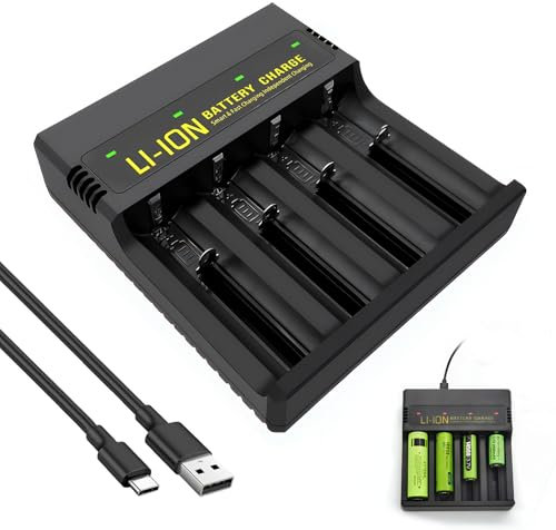Universal Battery Charger with 4 Slots, Rechargeable USB-C Fast Charging Upgraded 4 Independent Slot TypeC Input Ni-MH 3.7V Individually Charger for AA AAA Rechargeable 18650 18500 21700 Batteries