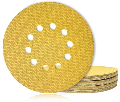 GEOGIEEW Pack of 50 Sandpaper 225 mm (180 Grit), High-Quality Sanding Discs 10 Holes with Aluminium Oxide and Latex Paper Base, Compatible with Random Orbital Sanders