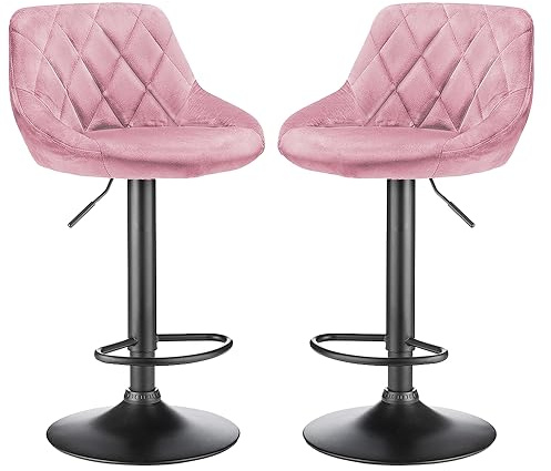 Belfoyer Tabourets de Bar Lot de 2 - Chaise Bar Hauteur Réglable, Assise Tabouret de Bar en Velours, Chaise Haute Bar pour Cuisine et Îlot Central, Acier, Anti-Dérapant,Rose (51x52x89-109cm)