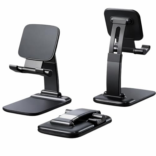 Mizi Portable Cell Phone Stand for Desk - Height & Angle Adjustable Mobile Foldable Holder, Compatible with iPhone 17 16 15 14 13 12 11 Pro Max, Galaxy S25 S24, All 4–10 Devices - Black