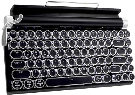 MHUITECH Retro Typewriter-Style Mechanical Keyboard, 83 Keys, 75% Compact Layout, Bluetooth 5.0 and Wired, Hot-Swappable,White Backlit for Windows/Mac/iPad/PC/Laptop (black) (Black white)