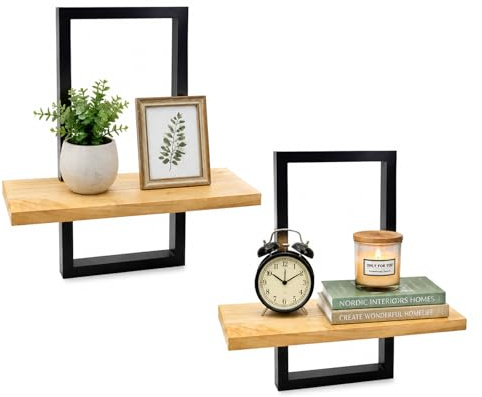Velicber Wandregal Holz 2er Set Schwebendes Regal Schwarz, 22x40cm, 18x36cm | Wanddeko Regal Holz, Modern Regal Wand, mit Montagezubehör, für Wanddeko, Wohnzimmer, Schlafzimmer, Flur, Arbeitszimmer