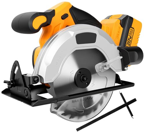 Circular Saw 1400W, 4500RPM Electric Wood Saw withLED Work Light, 165mm Blade, Max Cutting Depth 38mm (90°) / 26mm (45°), Copper Motor for Wood Cutting