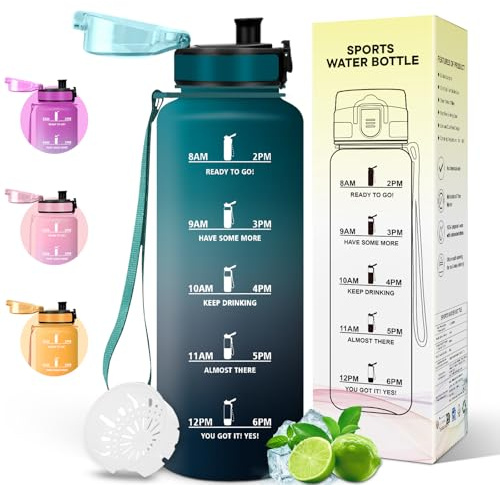 Motswedi Botella Agua 1.5 litros, Plástico, Botella Deportiva, a Prueba de Fugas, Botellas Gimnasio 1.5L, Cantimplora, con Marcador de Tiempo, para Gimnasio, Oficina, Viajes, Verde oscuro & Gris
