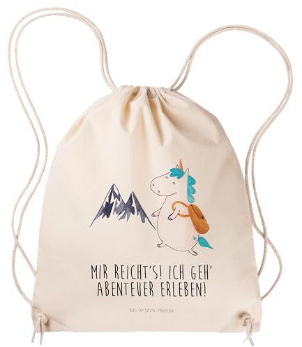 Mr. & Mrs. Panda Sportbeutel Einhorn Bergsteiger - Geschenk, Entdecker, Kleine Sporttasche, Einhörner, Tasche, Unicorn, Weltreise, Beutel Rucksack,