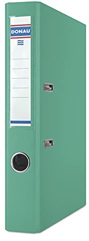 DONAU Ordner DIN A4 / Schmal/Türkis / 50 mm - 5 cm/Karton mit Kunststoffeinband/Schlitzordner Büroordner Aktenordner/Metallgefasstes Griffloch Hebelmechanik Einsteckrückenschild