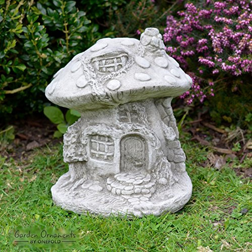 ONEFOLD Stone Fairy Mushroom House Ornament Outdoor Garden Sculpture