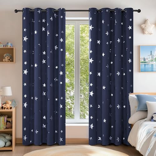 Deconovo Vorhänge Lichtundurchlässig gegen Kälte Blickdichter Vorhänge mit Ösen Lärmschutz Verdunkelungsvorhänge, 180x140 cm(HöhexBreite), Dunkelblau, 2er Set