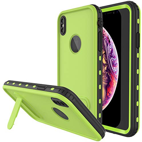 PunkCase for iPhone Xs Max Waterproof Case [KickStud Series] Slim Fit IP68 Certified [Shockproof] [Snowproof] Armor Cover W/Built-in Screen Protector + Kickstand for iPhone Xs Max [Light Green]