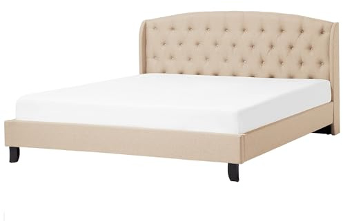 Beliani Bett Polsterbett beige mit Lattenrost 180x200cm Bettgestell Leinenoptik Bordeaux