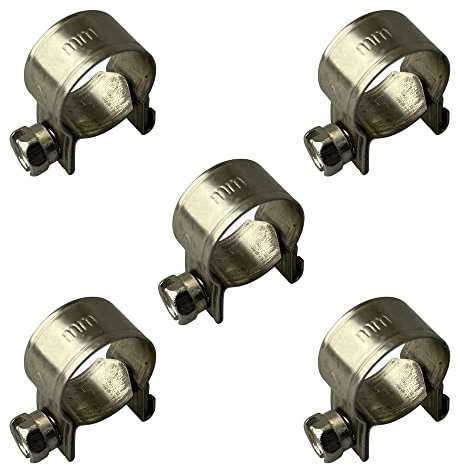 Pack of 5 Stainless Steel Mini Fuel Line Hose Clip Petrol Pipe Clamps Silver (15-17mm)