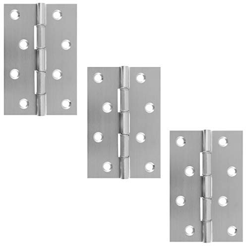 A&H™ 4 Inch - 101mm - Heavy Duty Washered Brushed Satin Chrome Door Hinges - 1.½ Pairs (3 Hinges)