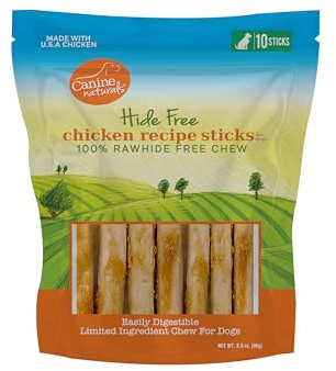Canine Naturals Chicken Recipe Chew - Rawhide Free Dog Treats - Made From USA Raised Chicken - All-Natural and Easily Digestible - 10 Count of 5 Inch Stick