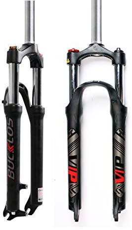 BUCKLOS 26/27,5/29 MTB Federgabel Reise 100mm, 28,6mm Gerades Rohr QR 9mm Crown Lockout Aluminiumlegierung XC Mountainbike Vorderradgabel