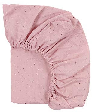 KraftKids Spannbettlaken Musselin Musselin goldene Punkte auf Rosa aus 100% Baumwolle in Größe 140 x 70 cm, handgearbeitete Matratzenbezug gefertigt in der EU