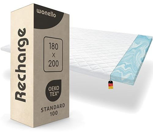 WONELLO® Matratzentopper Recharge 180x200 cm | Gelschaum Medium | Öko-Tex zertifiziert & waschbar | Matratzenauflage für extra Komfort | Gel Topper für Matratzen | 180 x 200cm für Bett & Boxspringbett