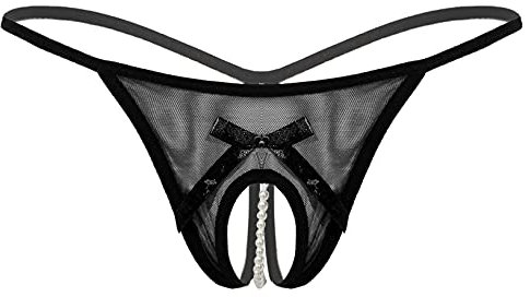 Freebily G-String Donna Mutandine Mesh Trasparente T-Back Lingerie Donna Perizoma Vita Bassa Tanga Thong Slip Bikini Brief Camicia da Notte Biancheria Intima Underwear Nero Taglia Unica