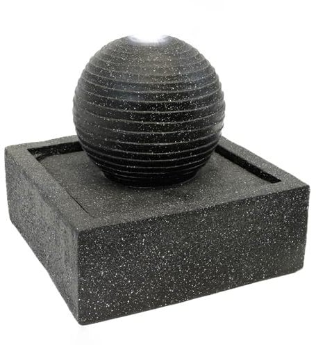Gardenwize - Solar-Powered Black Granite-Finished Garden Water Feature with LED Light, Low Maintenance, Eco-Friendly - Made From a Highly Durable Weatherproof Resin