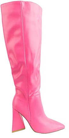 Toocool Stivali Donna Alti Tacco Triangolare Morbidi al Ginocchio Scarpe X8186 [37,Fuxia]