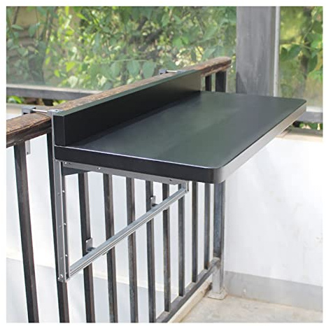 Balkontisch Klappbar, Balkongeländer Wetterfest, Outdoor Tisch, 5-fach verstellbare Tischplattenhöhe, Balkon Möbel, für Balkon, Garten (Color : Black, Size : 80 * 40cm)