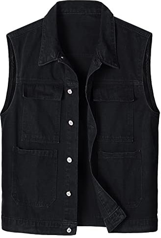 KTWOLEN Herren Kutte Jeansweste Motorrad Weste Ärmellos Jeansjacke Vintage Jeans Weste für Männer, Schwarz, XXL