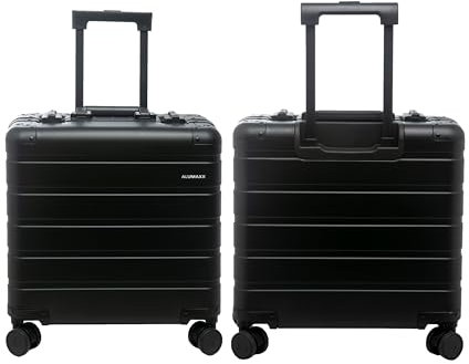 ALUMAXX 45193 Businesstrolley Gravity, Reisekoffer mit Overnight Fach, rausnehmbare Fächermappe und TSA Schloss, Aluminium Rollkoffer, Trolleykoffer mit 4 Rollen, Koffer ca. 44 x 42 x 22,5 cm, Schwarz