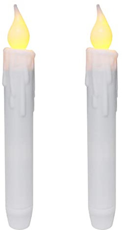 CVHOMEDECO. Flickering Taper Candles LED Drip Flameless Candles, Battery Operated with Timer, White, 6.75 Inch, Set of 2