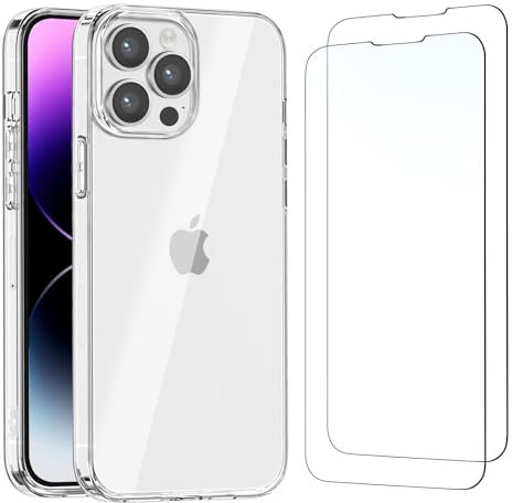 NEW'C Hülle für iPhone 14 Pro Max (6,7 Zoll) - Ultra Transparent Silikon Weiches TPU Gel und 2 × Panzer Schutz Glas für iPhone 14 Pro Max (6,7 Zoll) - Anti Scratch