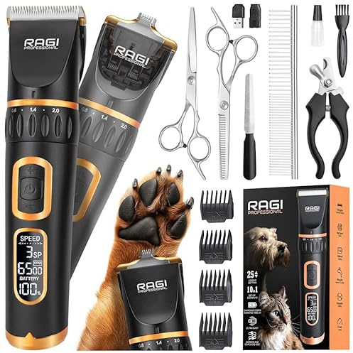 RAGI Hundeschermaschine - Schermaschine Hund Schnurlosen - Leise Wiederaufladbarer Hundehaarschneidemaschine und Katze - Tierhaarschneidemaschine Schwarz