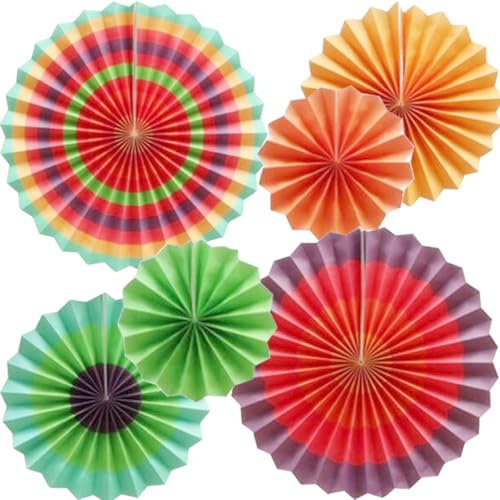 Ruidee 6Pcs Hanging Paper Fan Decorations, Colorful Fans for Parties, Carnivals, and Birthdays (Colour)