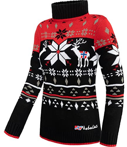 Nebulus Damen Norweger Strickpullover Stag, lässiger Pullover, vielseitig, rot - M/38