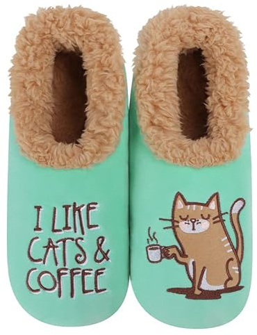 Snoozies Cat Slipper Socks for Women, Funny Cat Gifts and House Slippers Soft Non-Slip, Sherpa Lining, Indoor Cute Slippers|CATCOF-N-S