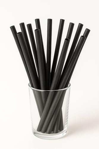 Vidoelettronica 50 PZ Cannucce di carta, 20 cm, diametro 6 mm, biodegradabili, nere, per cocktail, 50 Count