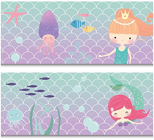 Bordüre 15cm x 200cm für Kinderzimmer Babyzimmer Dekor Aufkleber Wandbordüre selbstklebend Wandtattoo für Kinder Mädchen Junge Y033 (Meerjungfrauen)
