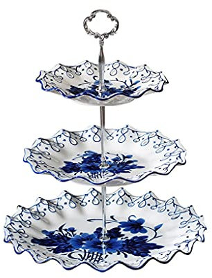 LUCBEI Kuchenständer ServierStänder Keramikkuchen Standnachmittag Tee Dreischicht Dessert Stand Kalt Mahlzeit Tee Break Dessert Tisch Kreative Retro Hotel Geschirr Deko Ornamente Tortenständer