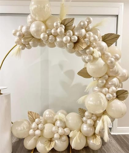 Ballon Girlande Beige, Luftballon Girlande Hochzeit, Ballongirlande mit Doppelschichten Sandweiß Perlenweiß Luftballons, Beige Ballons Deko für Hochzeit Verlobung Geburtstag Boho Party Dekoration