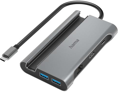 Hama | Hub USB-C de 7 Puertos de Alta Velocidad (Hub Multipuerto, Transferenca de hasta 5Gbps, Universal, Multipuerto, USB 3.2) Color Plata