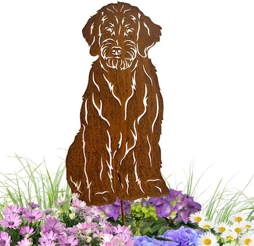 Terma Stahldesign Edelrost Hund Labradoodle, Handmade Germany, tolle gartendeko aus Rost-Metall, deko rostoptik, Rostfiguren Tiere, rostfiguren Garten, Rostdeko