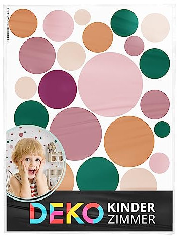 DEKO KINDERZIMMER Wandtattoo Klebepunkte für Babyzimmer 120 Stück Kinderzimmer Wandsticker Kreise Punkte Dots in Altrosa Beige Gelb Set Pastell Wandaufkleber DK1000A-15