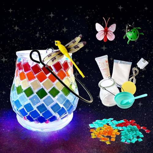 BARVERE Mosaik Bastelset Kinder, Laternen Bastelset für Kinder, Mosaik Laternen Bastelset Mädchen Jungs, DIY Kreative Laterne Basteln Kinder Set ür Mädchen Kinder Geburtstagsgeschenk - Regenbogen