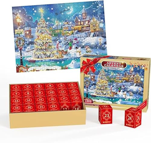 Adventskalender 2025 Weihnachts Jigsaw Puzzle, Weihnachtsmann Jigsaw Puzzle 1008 Teile Weihnachten Geschenke für Erwachsene und Kinder, 24 Boxen Puzzles für Countdown bis Weihnachten (B)