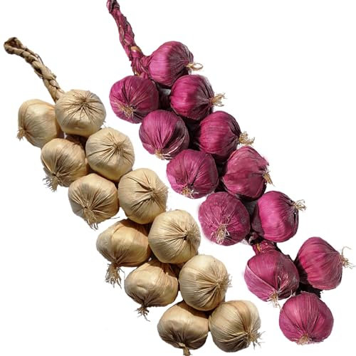 Tuxiaobu Cuerdas artificiales de ajo, cebolla, para decoración de ajos falsos realistas, de plástico, decoraciones de verduras para cocina, hogar, 2 cuerdas