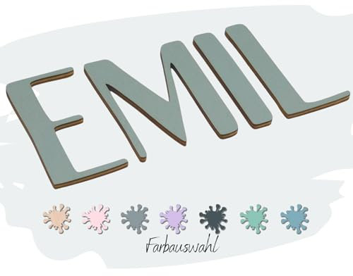 8cm Holzbuchstaben, personalisierte Türbuchstaben Kinderzimmer für Jungen und Mädchen, Kinderzimmerdeko, Taufgeschenk und Geburtsgeschenk inkl. Klebepads (SILBERGRAU)
