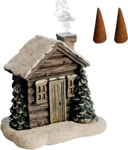 Räuchergefäß für Blockhütten, Weihnachtsschornstein Hütten-Räucherkegelbrenner Mit 2 Räucherkegeln Incense Burner Home Deko, Weihnachtlicher verschneiter Winter-Blockhaus-Räucherkegelbrenner