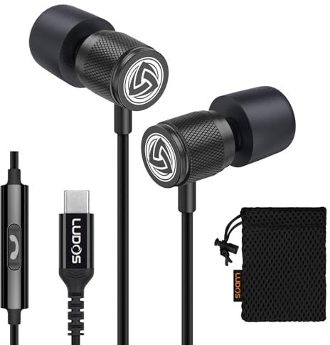 LUDOS Ultra USB C Kopfhörer, 5 Jahre Garantie für iPhone 16 15 Pro Max Plus Samsung Galaxy S24 S23 Ultra S22 S21 FE S20 A53 A54, USB Typ C Ohrhörer mit Mikrofon In-Ear mit Kabel für iPad Pro 2022