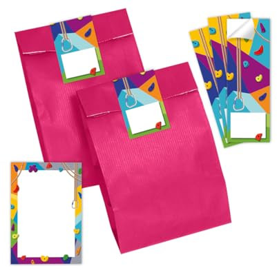 8 Mini-Notizblöcke + 8 Geschenktüten (pink) + 8 Aufkleber Klettern Bouldern Mitgebsel Mädchen Jungen Gastgeschenke für Kindergeburtstag Mädchengeburtstag Jungengeburtstag