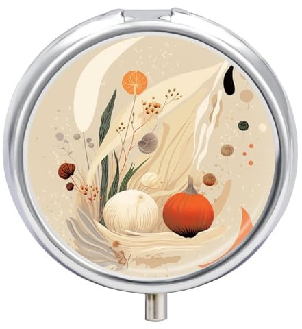 Pillendose mit 3 Fächern, rund, kleine Pillendose für Reisen, abstraktes Gemüse, Alltag, Metall, tragbarer Medizin-Organizer für Vitamine, Nahrungsergänzungsmittel, Geldbörse, Tasche